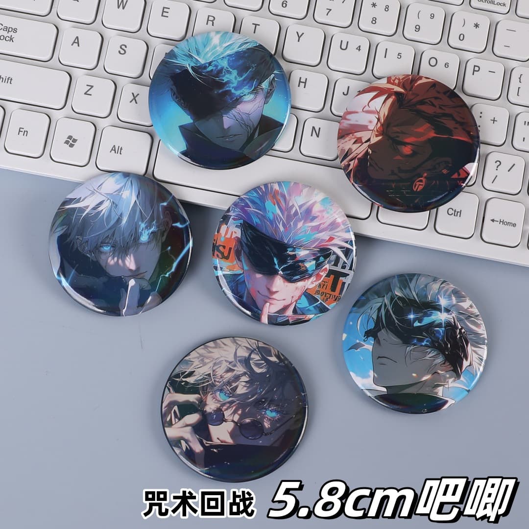 Jujutsu Kaisen Badge Laser Anime Tinplate Brooch 2D Anime Gojo Satoru Pin Badge