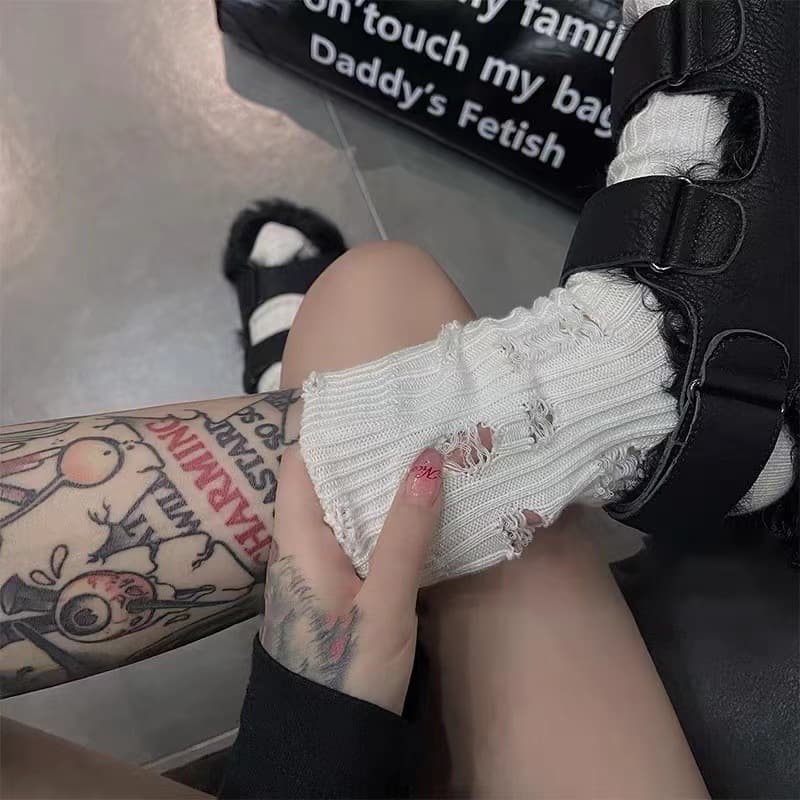 Hole Socks for Men and Women, Ins Trendy Versatile Vintage Distressed Beggar Socks, Mid-Calf Cotton Chunky Stacked Socks