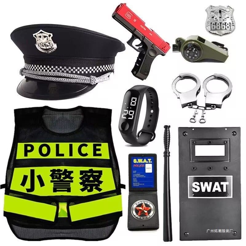 Children's Police Toy Set Equipment Helmet Large Cap Small Police Hat Pretend Play Parent-Child Props for Boys