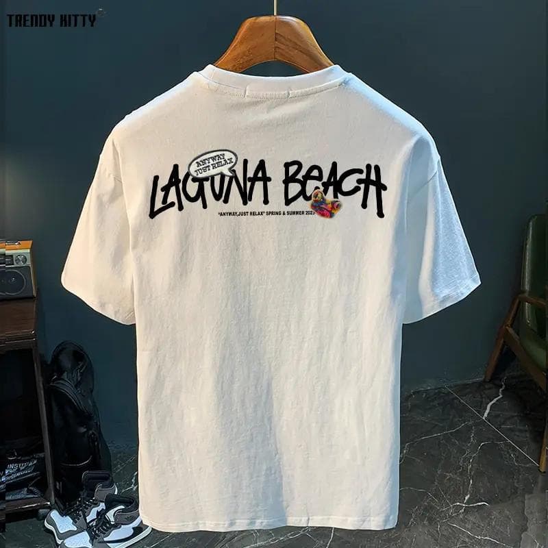 2026 Men's Short Sleeve T-Shirt Heavyweight Summer Personality Versatile Hong Kong Style Ins Round Neck Cotton Trendy Half Sleeve Top