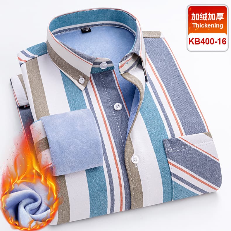 Autumn/winter men's thermal shirt Oxford cotton fleece-lined thickened long-sleeve shirt middle-aged youth casual loose men