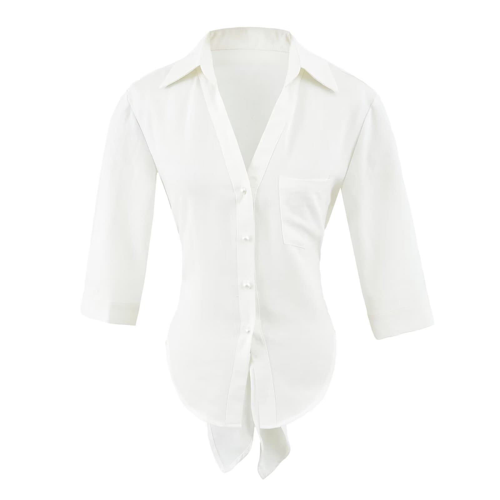 2026 Summer New Style Ins Blogger Style Half-Sleeve Linen Waist-Tie Shirt for Women