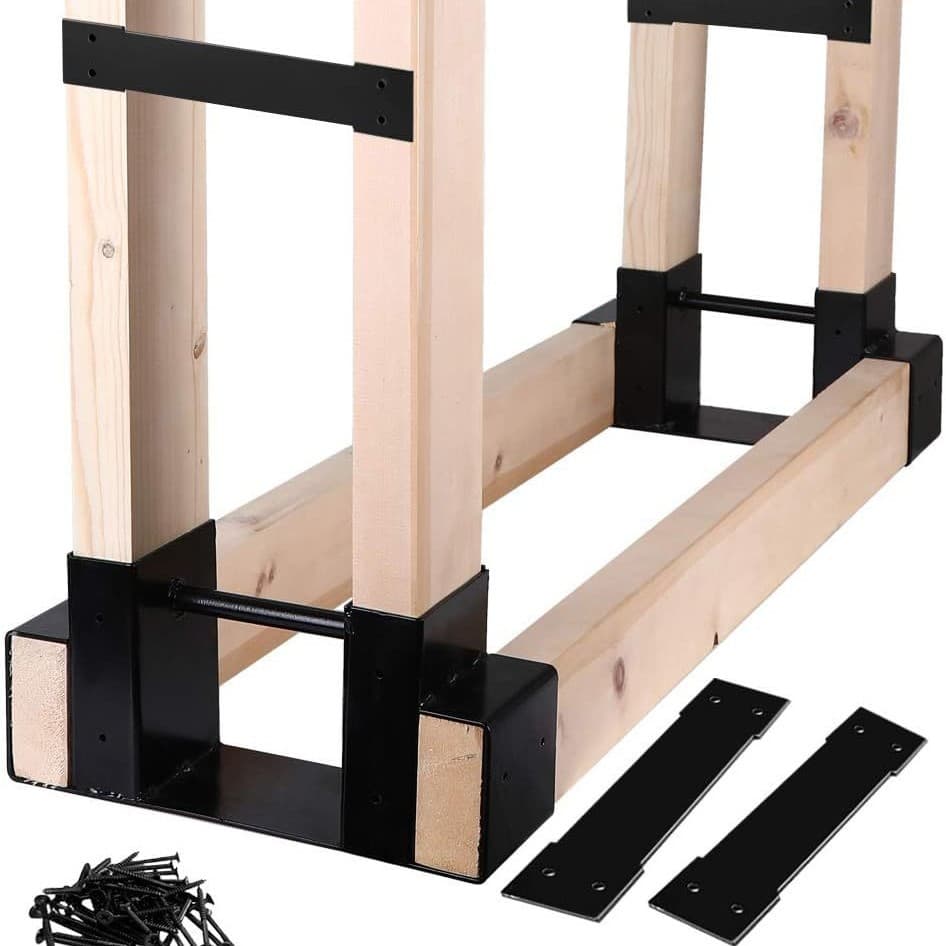 MOFEEZ Outdoor Firewood Log Storage Rack and Bracket Kit, Fireplace Wood Storage Shelf - Adjustable Up to