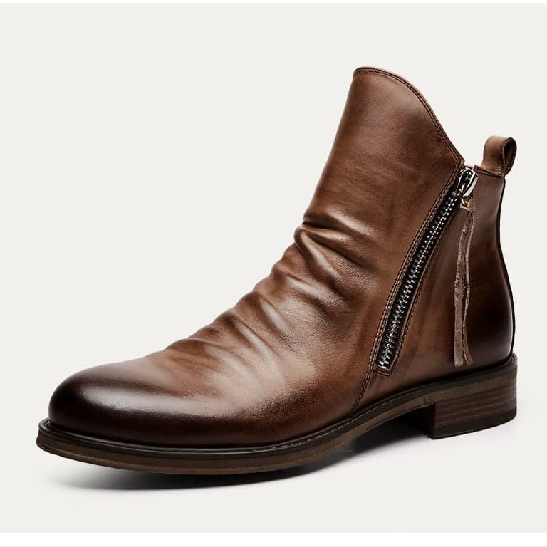 New European and American retro zipper men's boots, pleated Chelsea riding boots, casual cowboy boots, factory direct shipping.