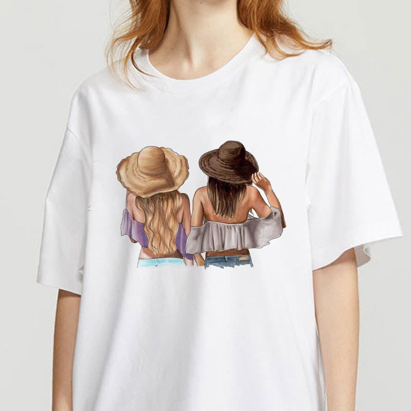 Best Friends T-Shirt Summer Fashion Print Best Friend Girlfriends Short Sleeve T-Shirt White Undershirt