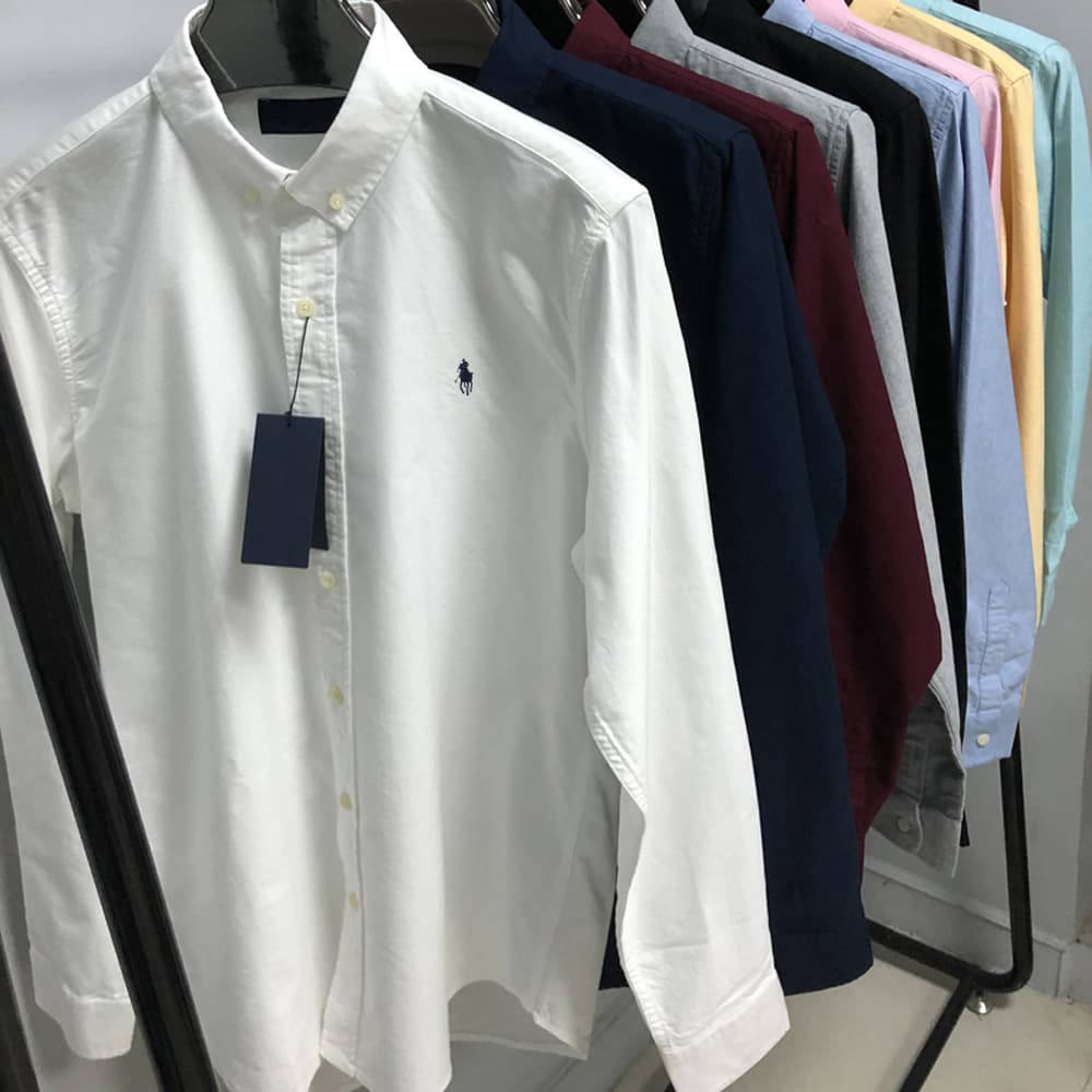 Autumn and Winter New Paul Rl Pony Logo Men's Shirt Long-Sleeved Oxford Textile Embroidered Business Casual Men's Shirt
