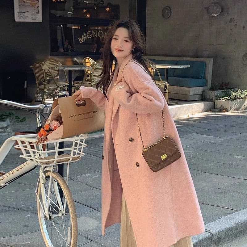 High-end lazy oatmeal color woolen coat women's long 2026 autumn and winter mid-length coat