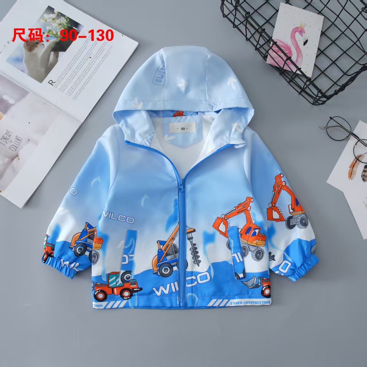 Boys' Excavator Jacket Spring/Autumn New Children's Casual Zip-up Sweater Small/Medium Kids' Windbreaker Chic Hooded Jacket