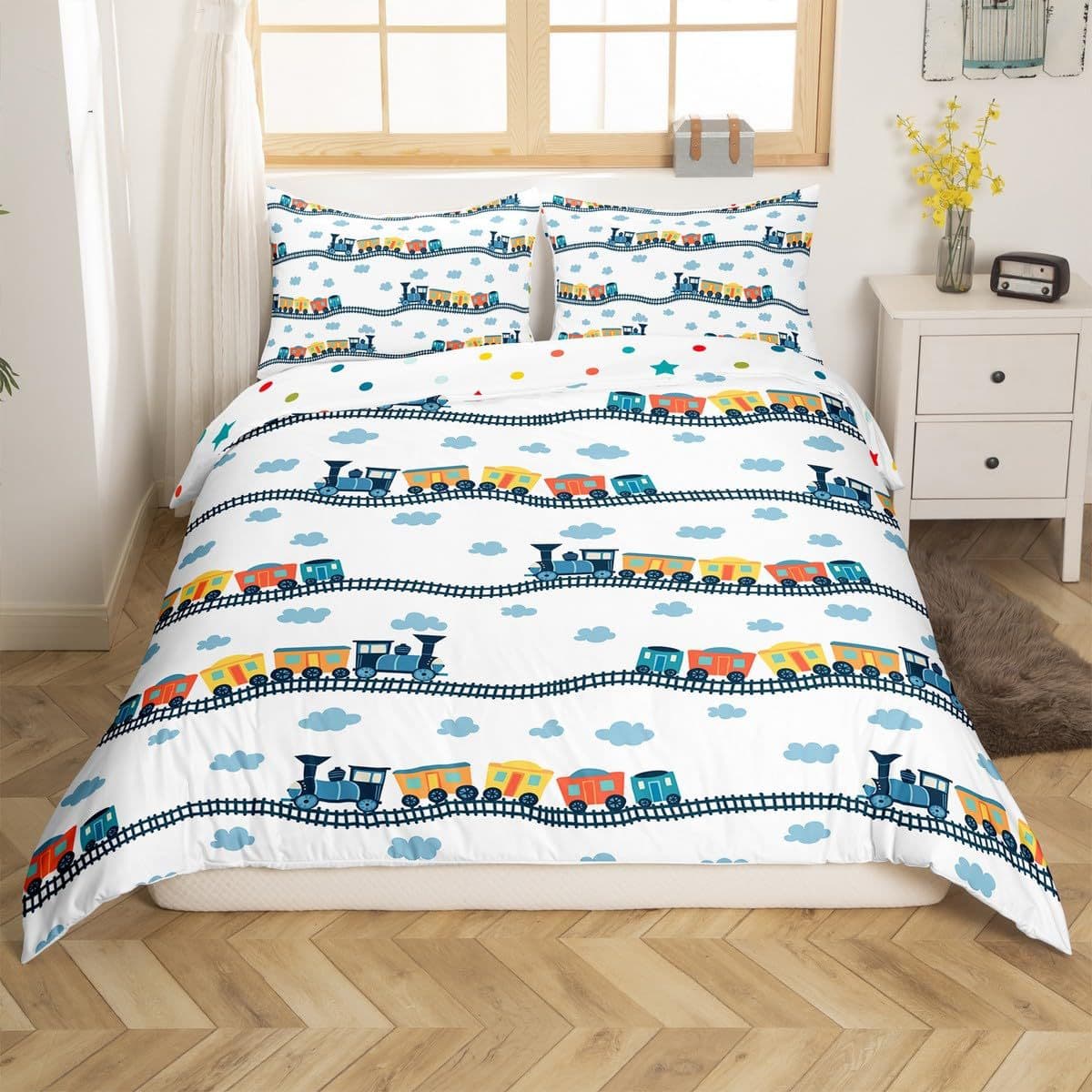 Cross-border Children's Train Three-Piece Bedding Set 3D Digital Print Bed Cover Set Amazon Wholesale