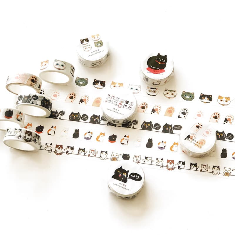 Creative cute cat washi tape, decorative tape for girls' cute collage and basic notebook decoration, 6 styles.
