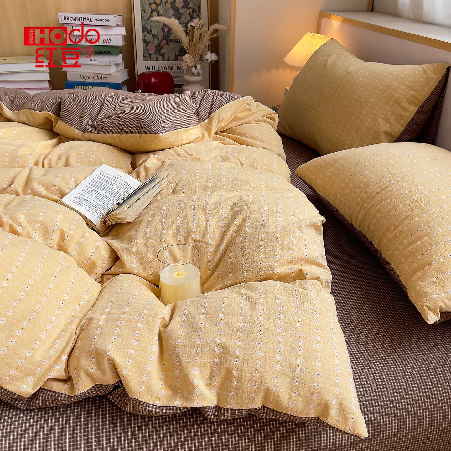 ins washed cotton jacquard bed four-piece set pure cotton bedding dormitory bed sheet quilt cover three-piece set for four seasons