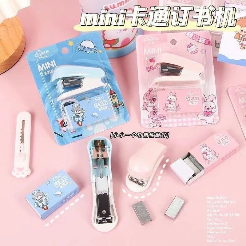 Cartoon Mini Stapler, Simple Japanese Style, Cute Student Office Handheld Portable Effortless Stapler
