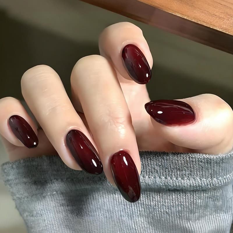 European and American Best-Selling Autumn and Winter Simple Pure Chocolate Solid Color Almond-Shaped Press-On Nails Wholesale