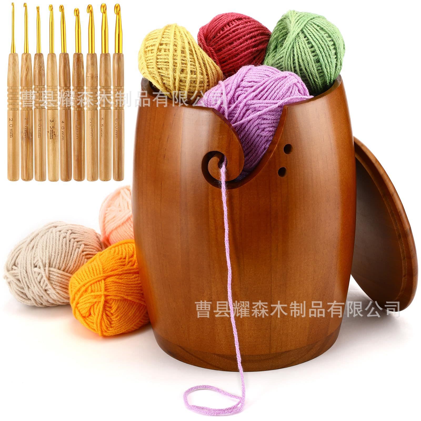 Wooden yarn bowl round scissors crochet storage tool yarn storage bowl spool yarn rack yarn bowl