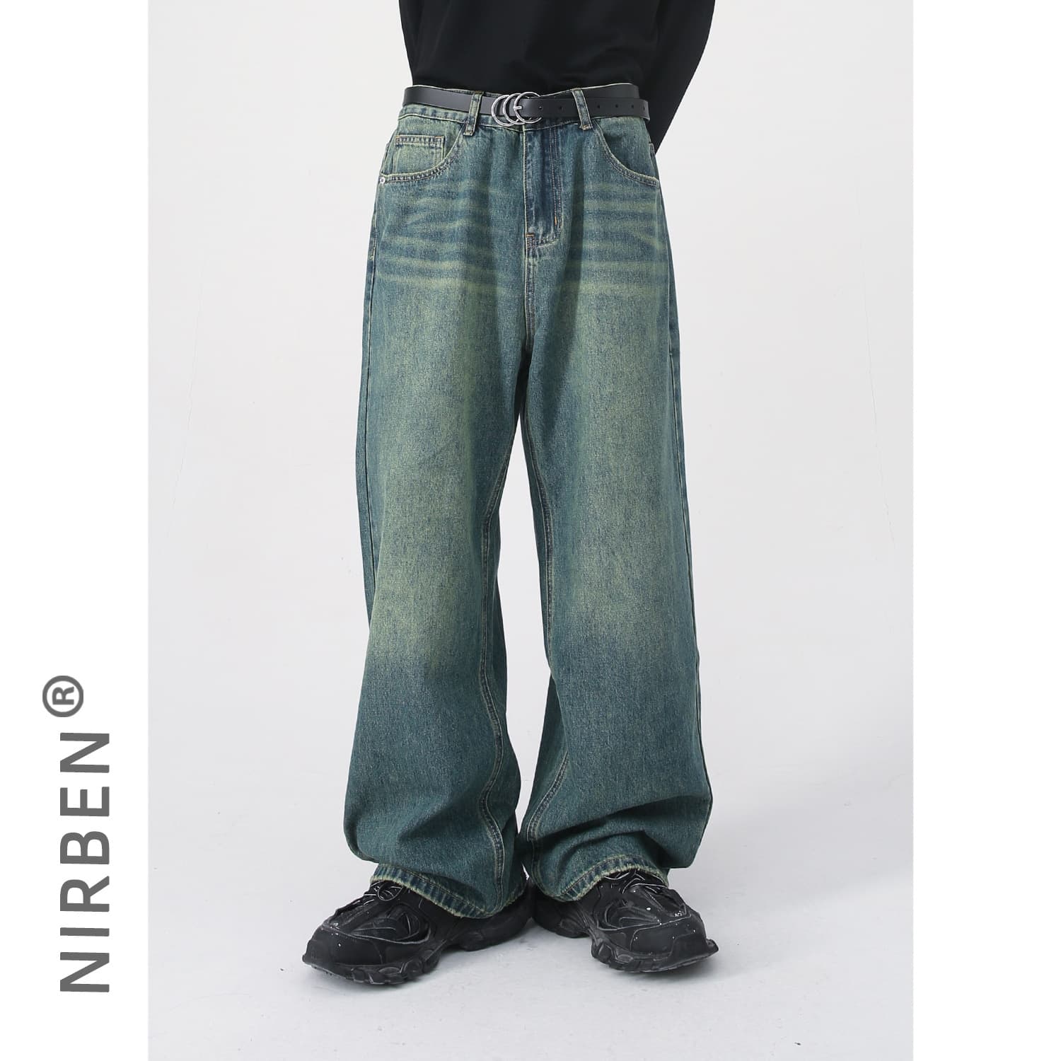 nirben Denim | Retro Color Wide-Leg Jeans, Straight Loose Fit, Washed Faded Denim for Men and Women