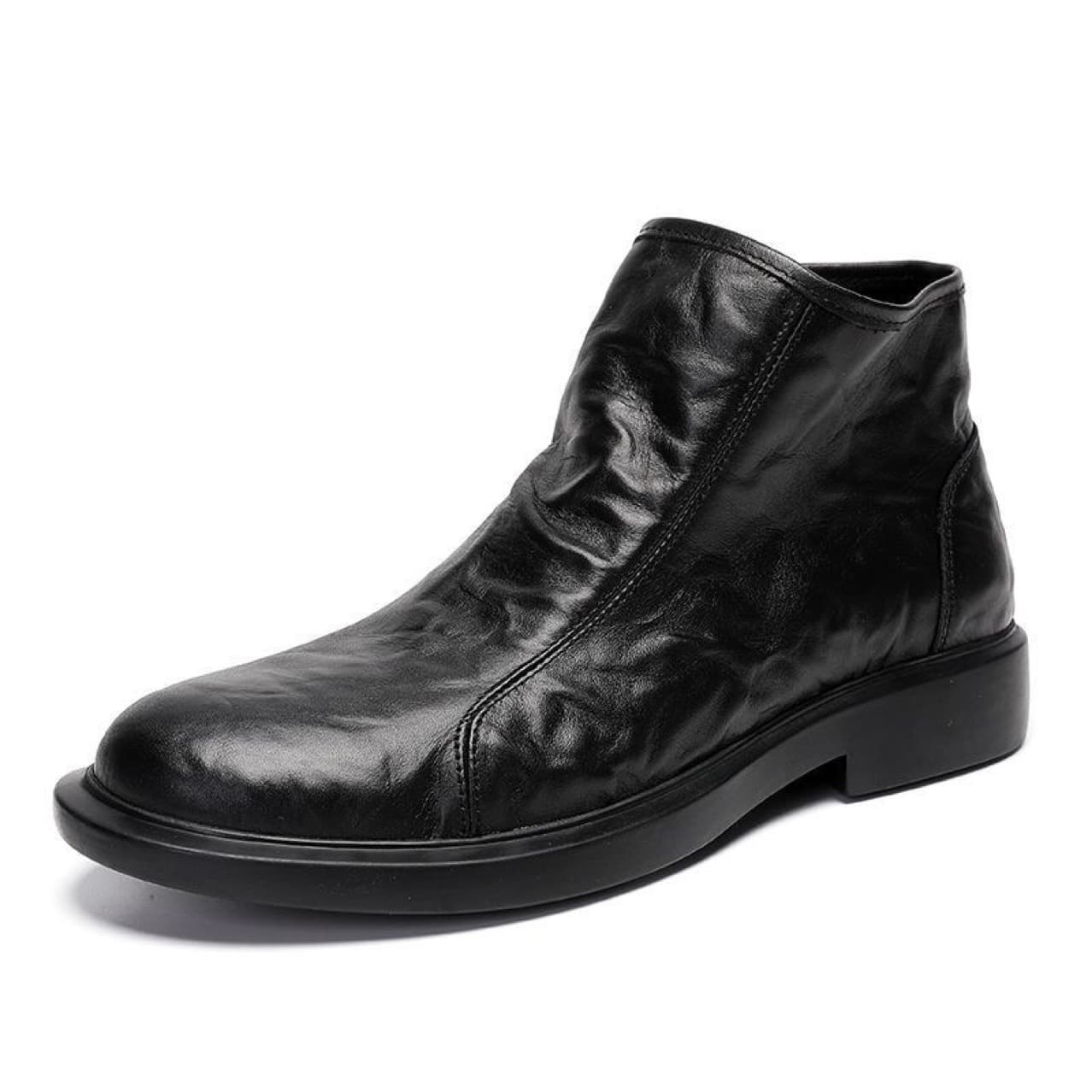 Hand-grain textured Martin boots, men's genuine leather, top layer cowhide, high-top, breathable, casual, single-layer leather shoes, fashionable men's boots.