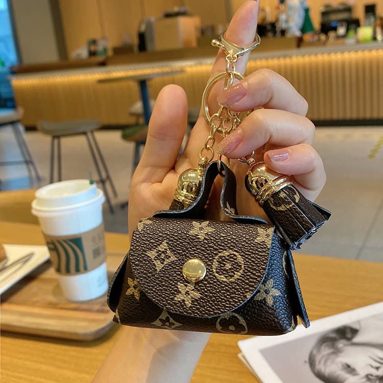 Cute Mini Leather Small Bag, Coin Purse, Earphone Bag, Storage Bag, Monogram Pendant, Key Card Pouch, Key Bag for Women