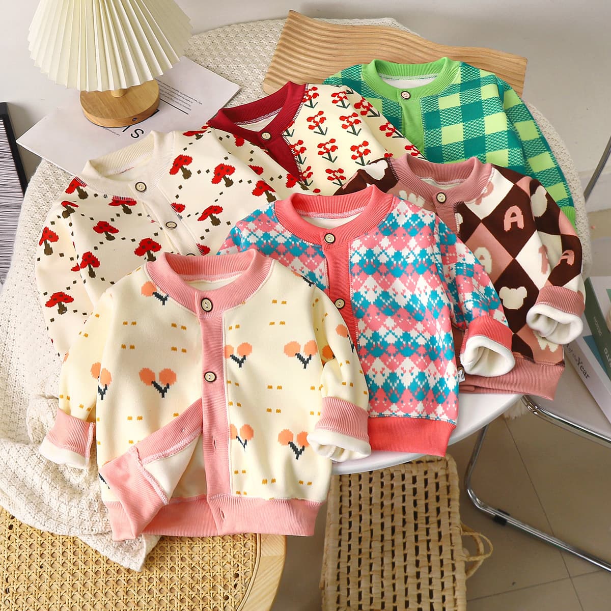 New autumn and winter 2026 children's versatile knitted jackets for boys and girls baby warm cardigans thickened outer sweaters