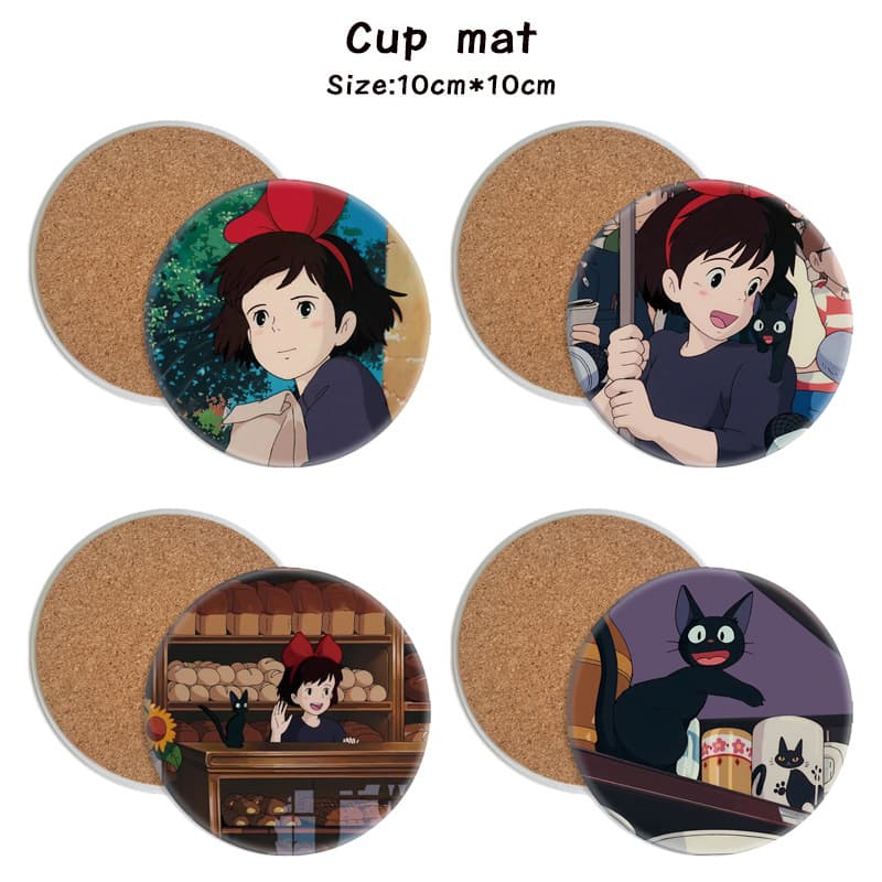 Kiki's Delivery Service Ceramic Coaster Absorbent Drink Coaster Gift Anime Coaster Round Non-Slip Mat