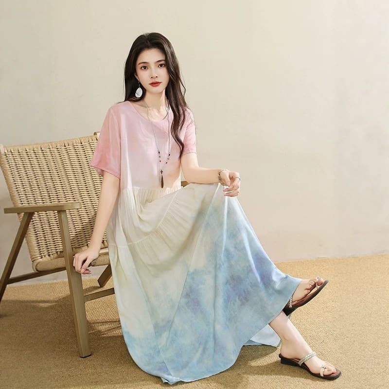 2026 New Stylish Vacation Cotton Dress for Women Moms Summer Premium Texture Elegant Midi Dress