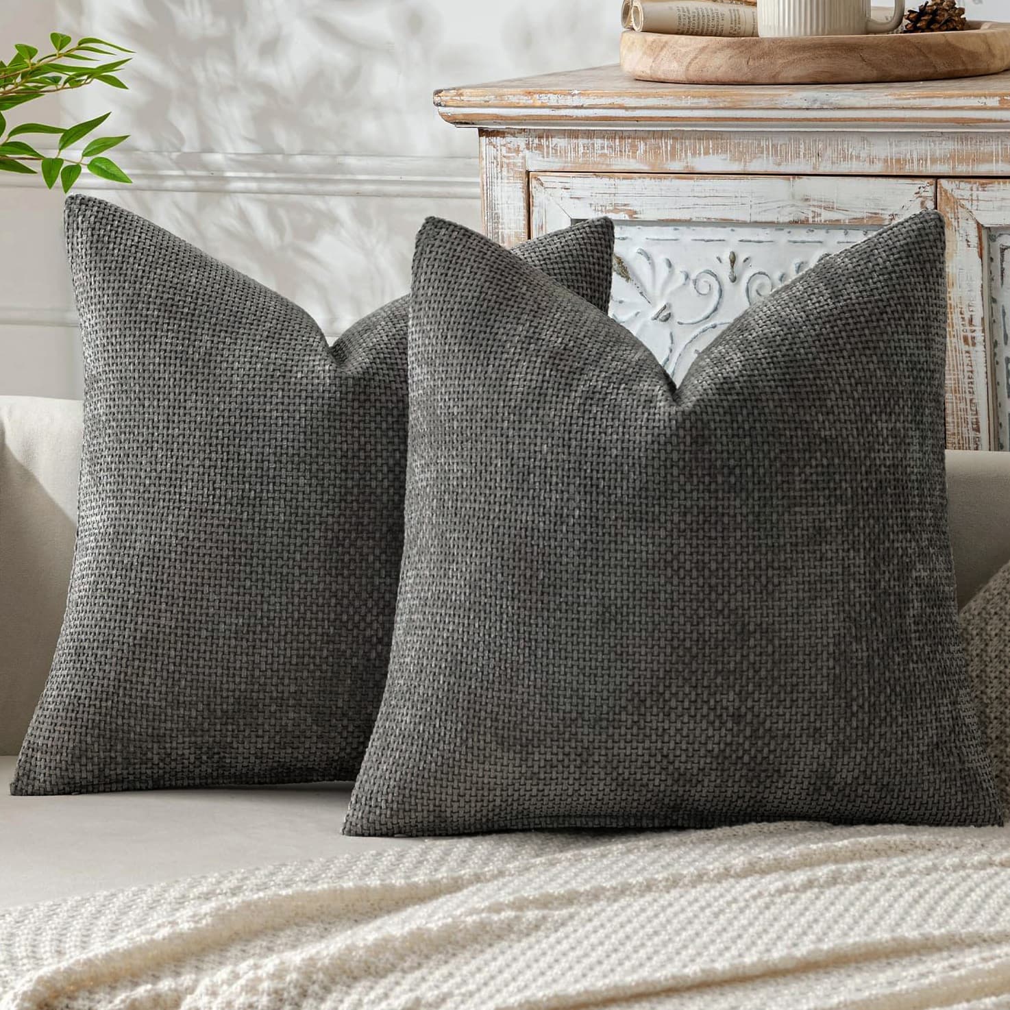Amazon Chunky Chenille Throw Pillow Insert Cover Cross Weave Simple Solid Color Cushion Soft Sofa Cross-border