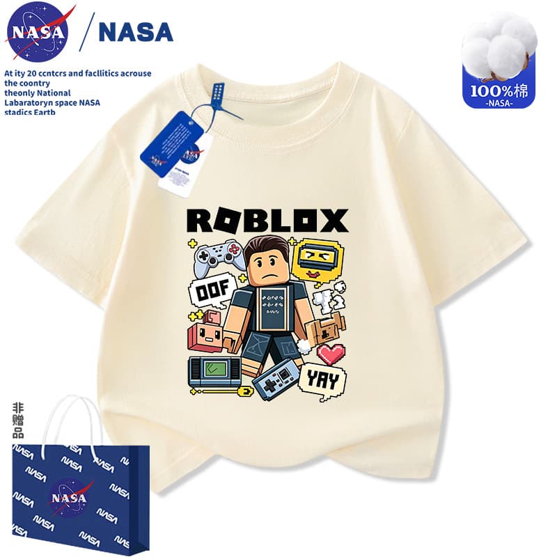 NASA virtual world Roblox peripheral children's pure cotton short-sleeved summer cartoon printed half-sleeved tops for boys and girls