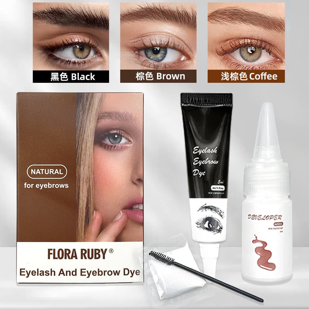 Flora Long-lasting Quick-dry Eyelash Eyebrow Dyeing Cream Set Beauty Makeup Tool Kit Professional Eyebrow Colorant