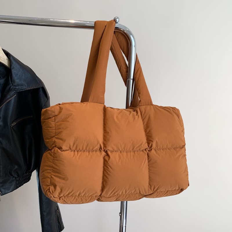New Cross-Border Down-Filled Bag Cotton Padded Women's Bag Simple Filled Cotton Space Bag Tote Bag Soft Grid Underarm Shoulder Bag