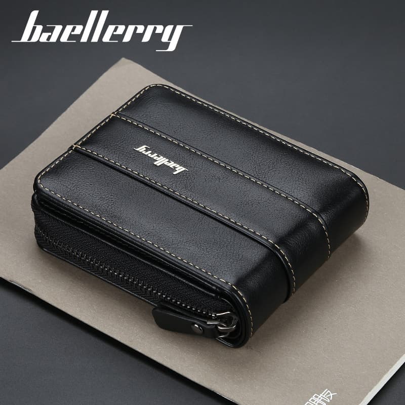 Men's Baellerry PU Zipper Coin Purse Multi-Card Slot Tri-Fold Creative Driver's License Holder Waterproof