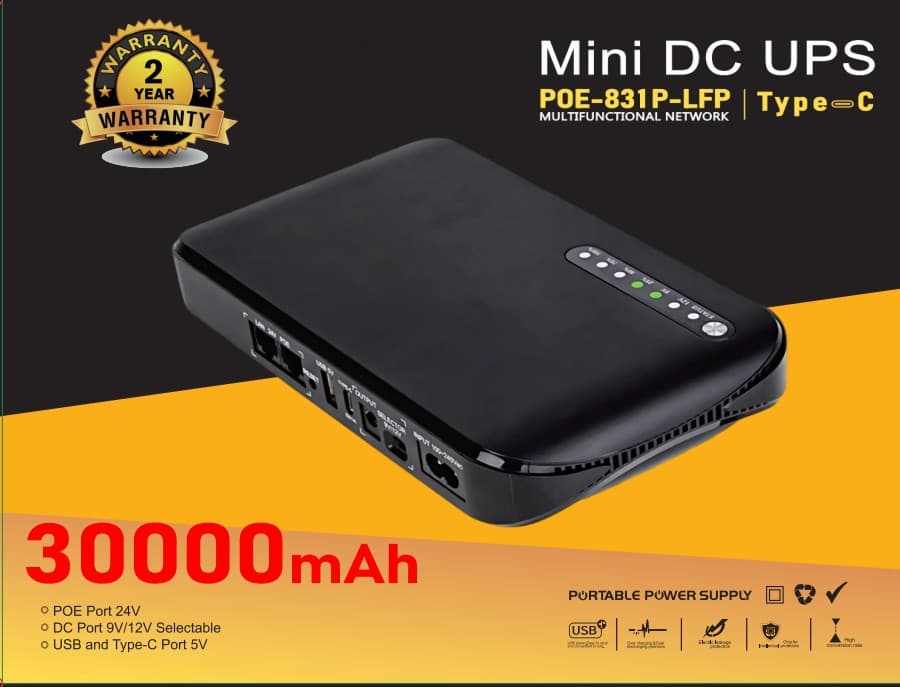 DC 12V 9V 5V UPS Backup Power Supply for Optical Modem Router Mobile 30000mAh