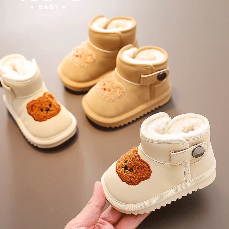 Baby Snow Boots Fleece-Lined Warm Bear Soft Sole Winter 1-3 Years Old Walking Shoes for Infant Girls and Boys Big Cotton Shoes