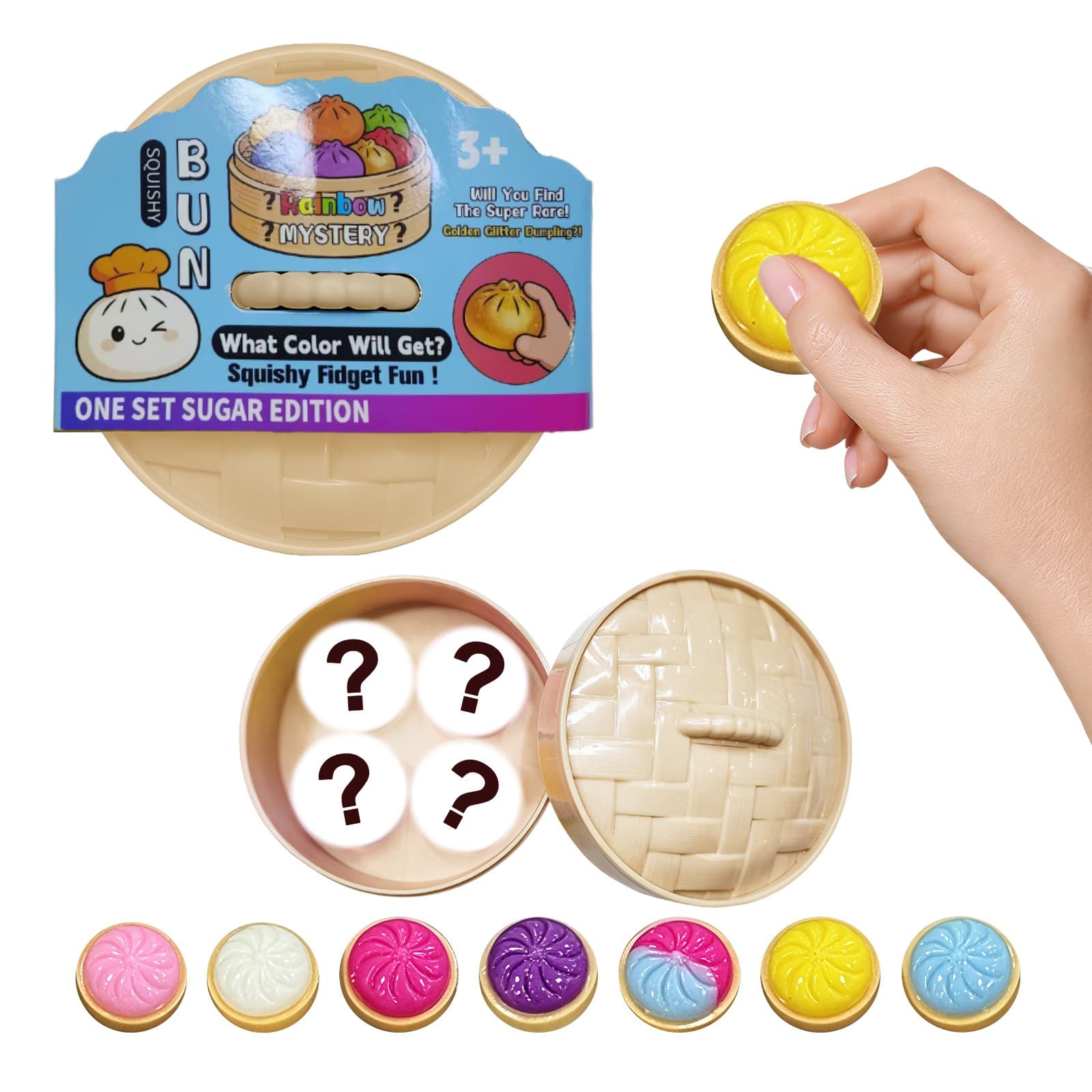 Soft and Squishy Mystery Dumpling Squeeze Toy Steamer Set 4-Pack Simulation Cute Stress Relief Blind Box Toy