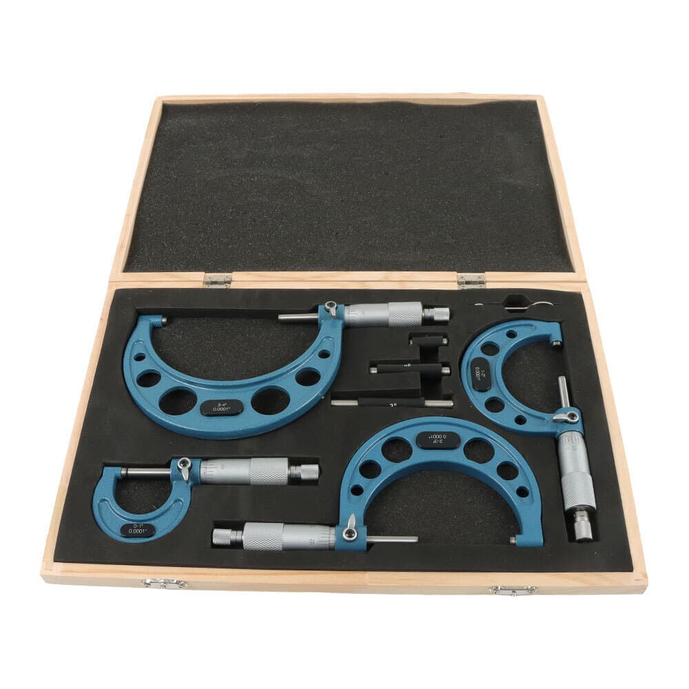 Outside micrometer set, 4-piece micrometer screw gauge set, mechanical micrometer for measuring outside diameter 0-100mm