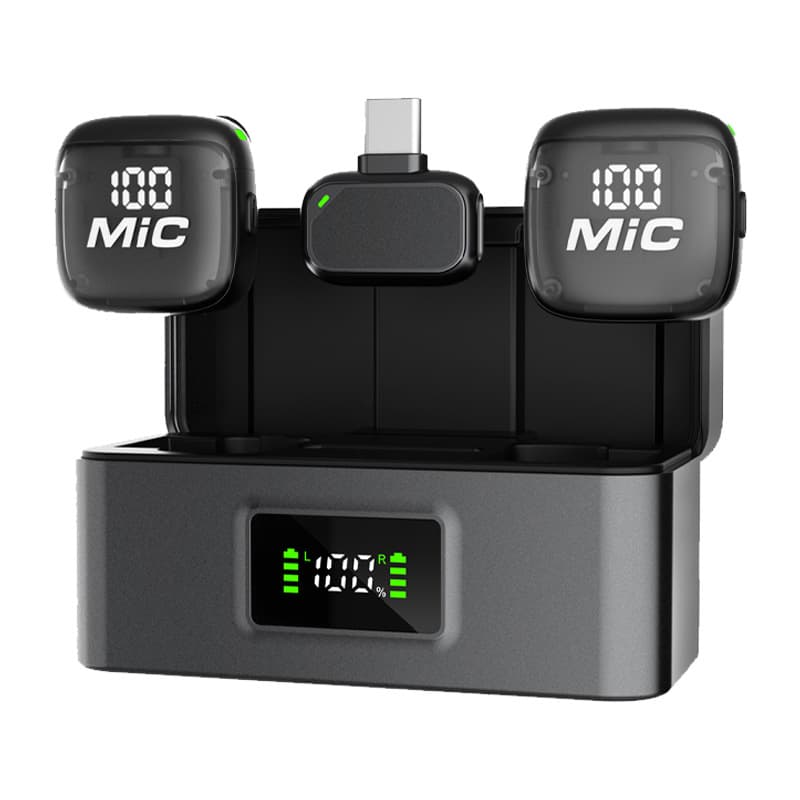 New Wireless Lapel Microphone Mini 1-to-2 Magnetic Clip-On Microphone for Live Streaming Phone Video Recording with Noise Reduction