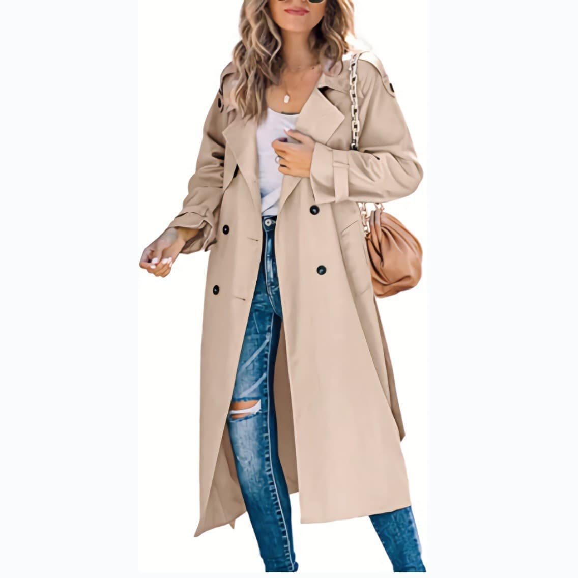 European and American 2024 New Fashion Solid Color Casual Women's Notch Lapel Long Sleeve Autumn Winter Trench Coat Long Jacket Elegant Women's Overcoat