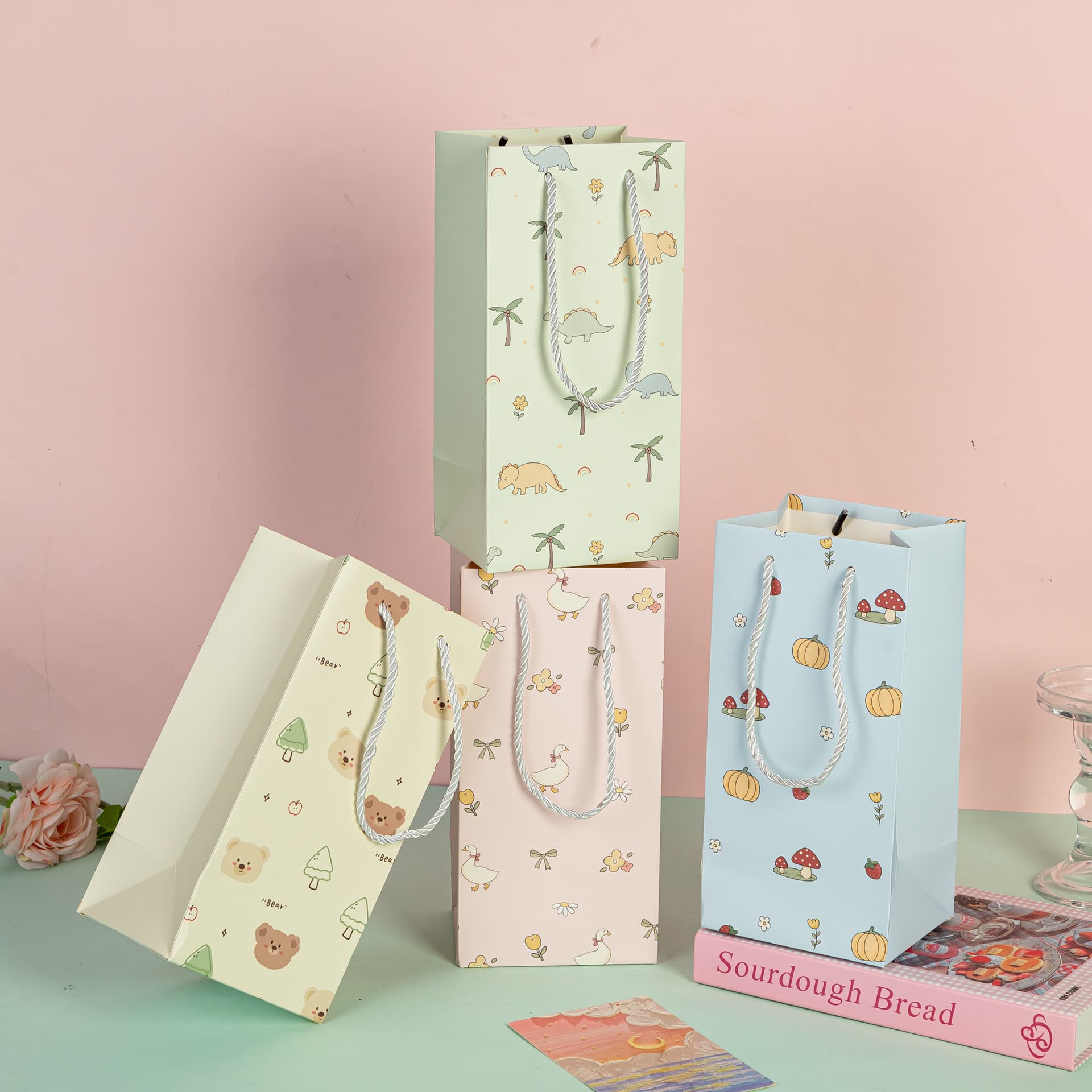 Cute Cartoon High-Appearance Water Bottle Storage Paper Bag Gift Packaging Party Favor Return Gift Handbag Thickened Gift Bag