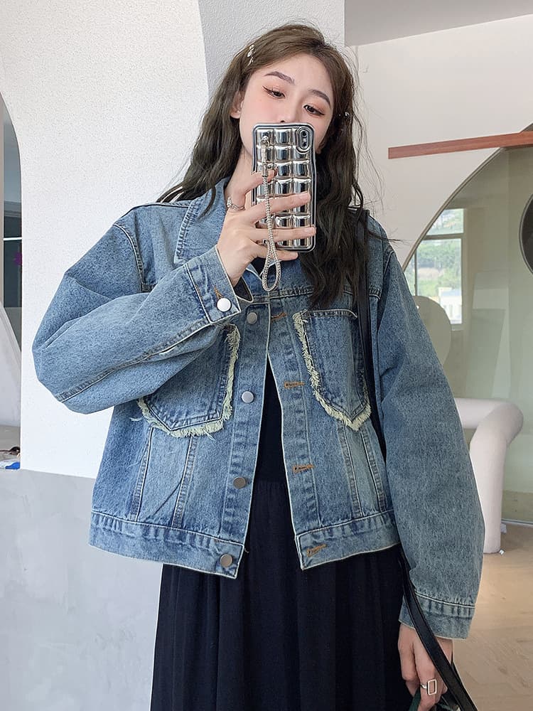 New Style Denim Jacket for Women, Short Length for Petite Figures, Korean Loose Fit, Versatile Design Long Sleeve Top