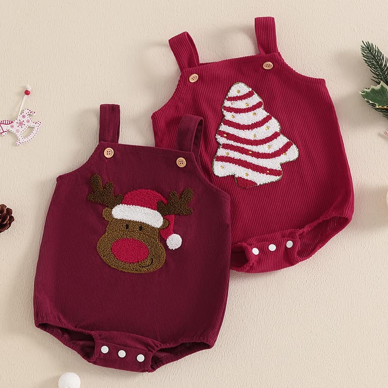 New baby autumn clothes for men and women, corduroy jumpsuits for children, stylish Christmas embroidered suspenders, romper suits