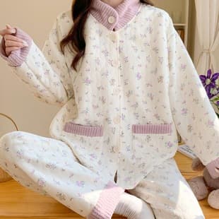 Maternity Sleepwear for Postpartum Nursing, Spring and Autumn, Outdoor Air Cotton Thickened Pajamas for Pregnant Women, Fall and Winter Nursing Set for New Mothers