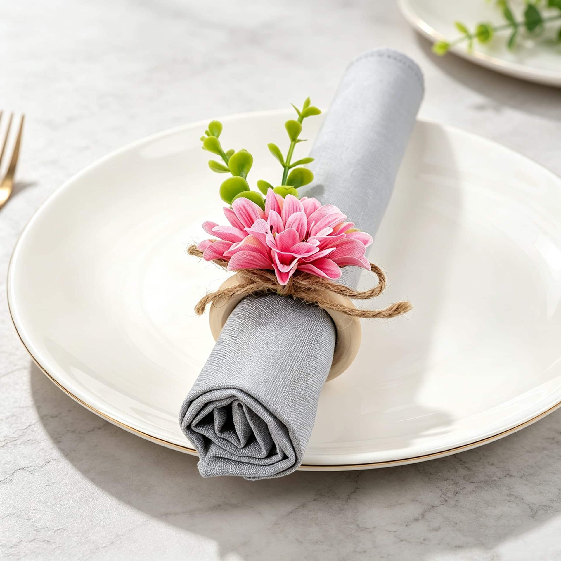 Wooden Simulation Flower Napkin Ring Rustic Jute Rope Napkin Holder Hotel Western Restaurant Wedding Table Decoration Napkin Ring