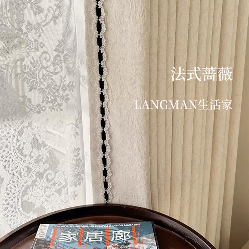 Rose Floral French Curtain, Chenille Embossed, Modern High-End Light-Blocking Curtain for Living Room, Bedroom, Balcony
