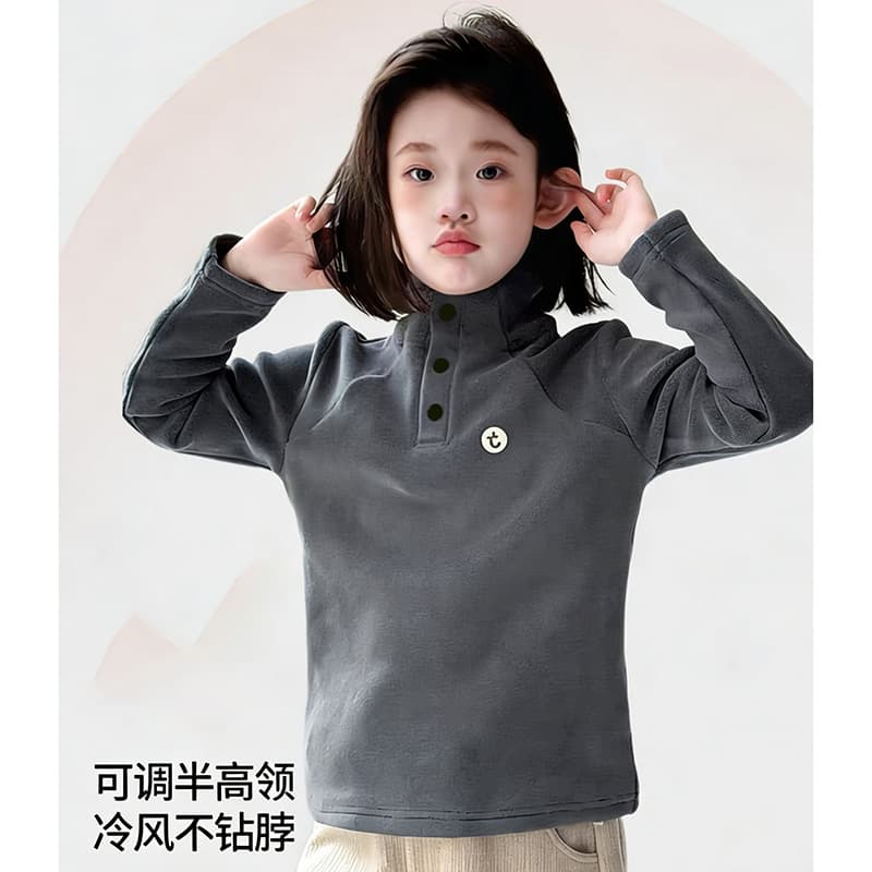 Double-Sided Fleece Sweatshirt Winter Half Turtleneck Top Long Sleeve Slim Fit Color Block Coral Fleece Girls Autumn Winter Fleece Shirt Boys