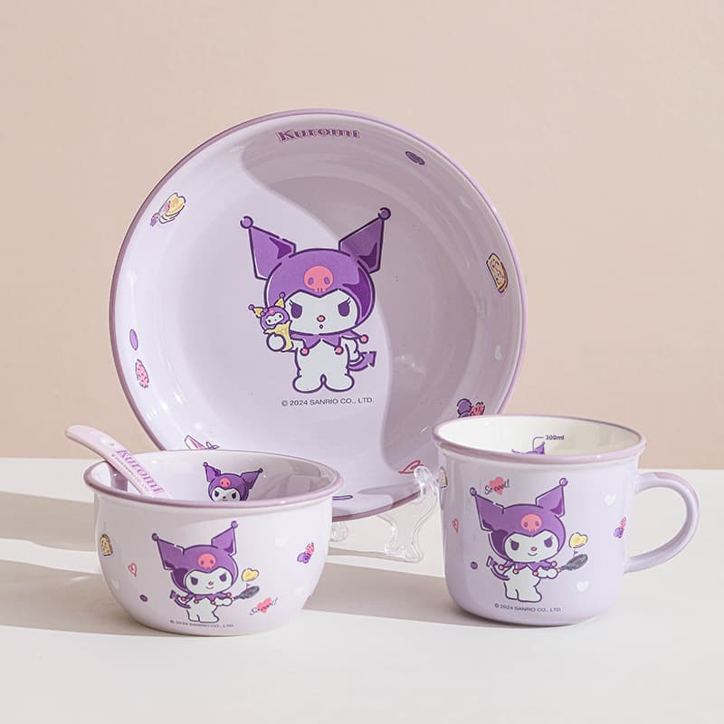 Kuromi Ceramic Tableware Cartoon Bowl Plate Set Home Ceramic Bowl Hello Kitty Round Plate Cute Rice Bowl Soup Bowl