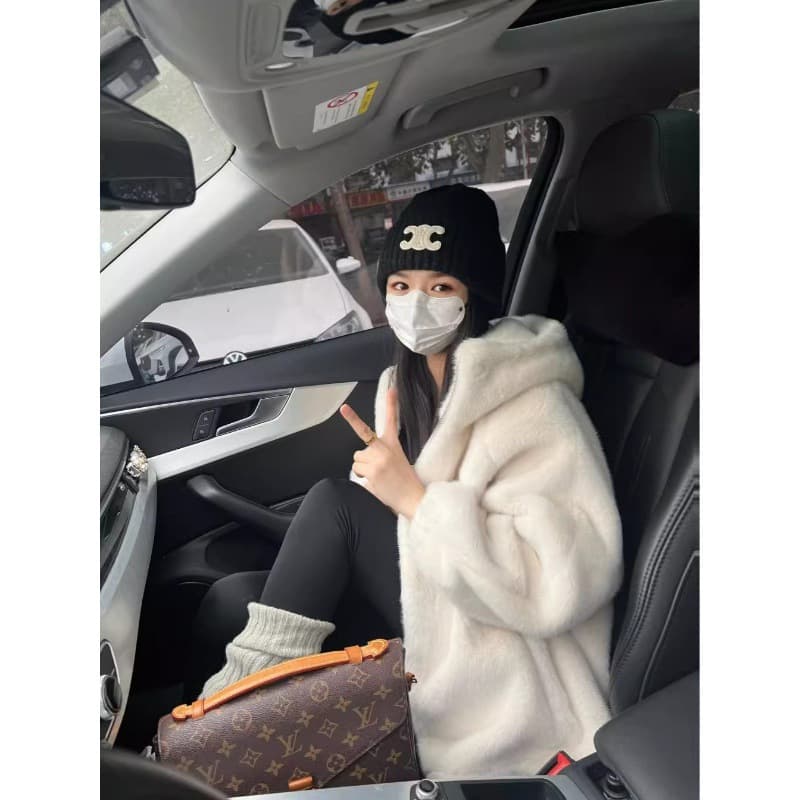 2024 New Mink Fur Coat Women Rabbit Fur Mid-Length Fur Integrated Loose Thick Fur Coat Winter