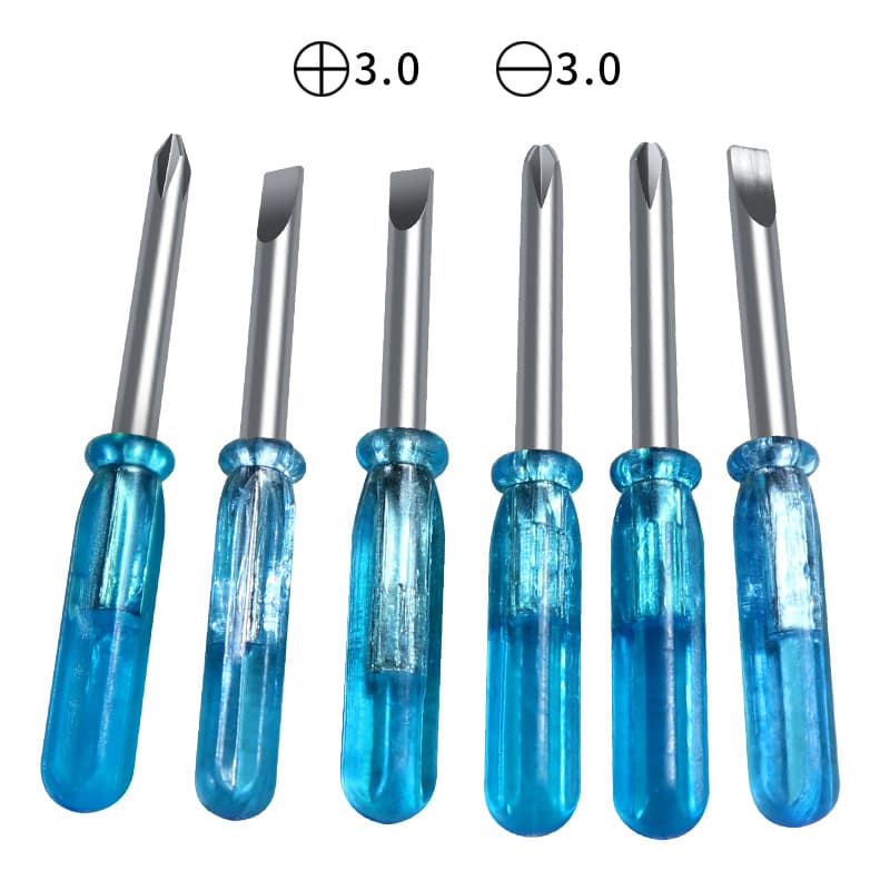 Crystal Blue Handle Cross and Flat Head Mini Screwdriver, 45mm Total Length, Phone Repair Tool Toy Accessory