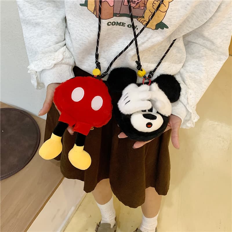 Korean Style Ins Mickey One-Shoulder Crossbody Bag for Women, Niche Design Plush Mickey Mouse Fashion Versatile Mini Backpack