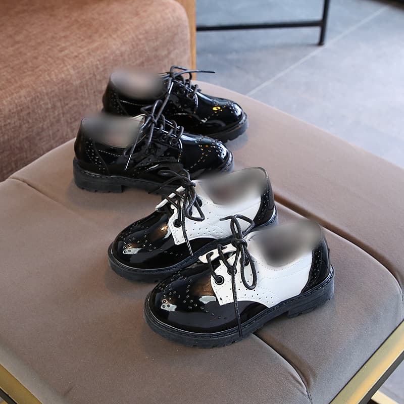 New Children's Leather Shoes Student Performance Shoes Lace-up Fashion Patent Leather Single Shoes for Girls Boys