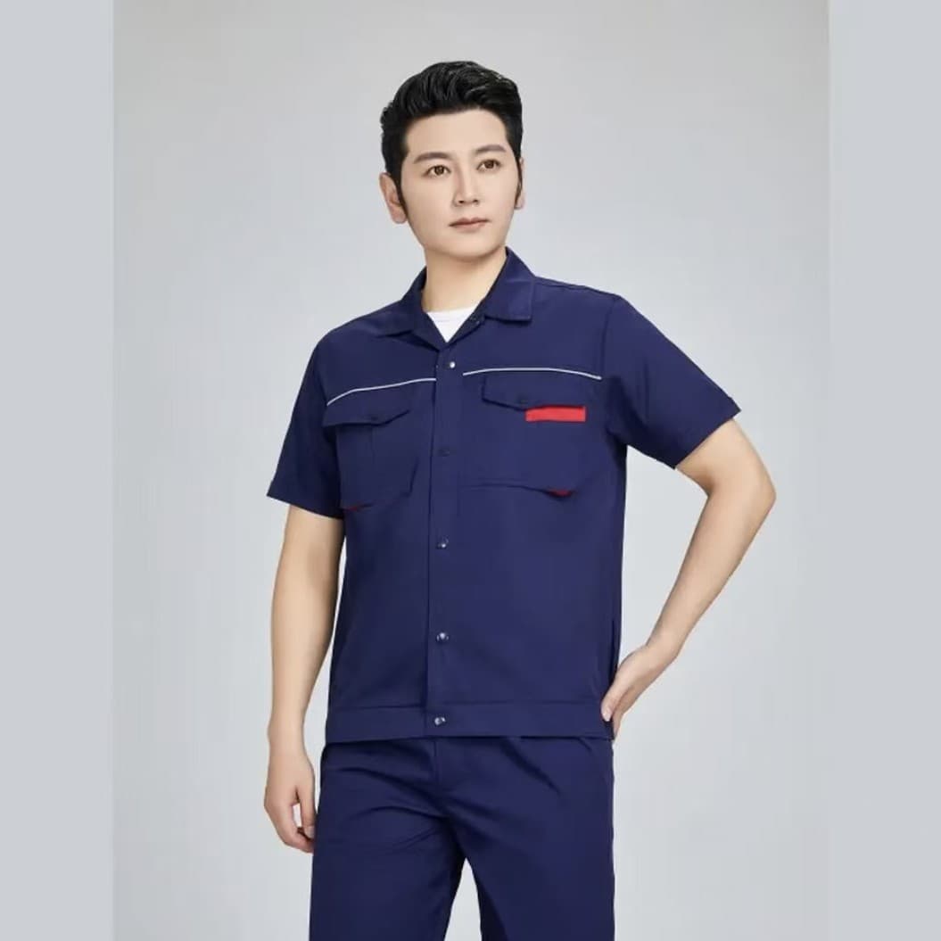 Jiuxinyuan Summer Short-Sleeved Workwear Set for Men and Women, Breathable Workshop and Factory Protective Clothing, Customizable