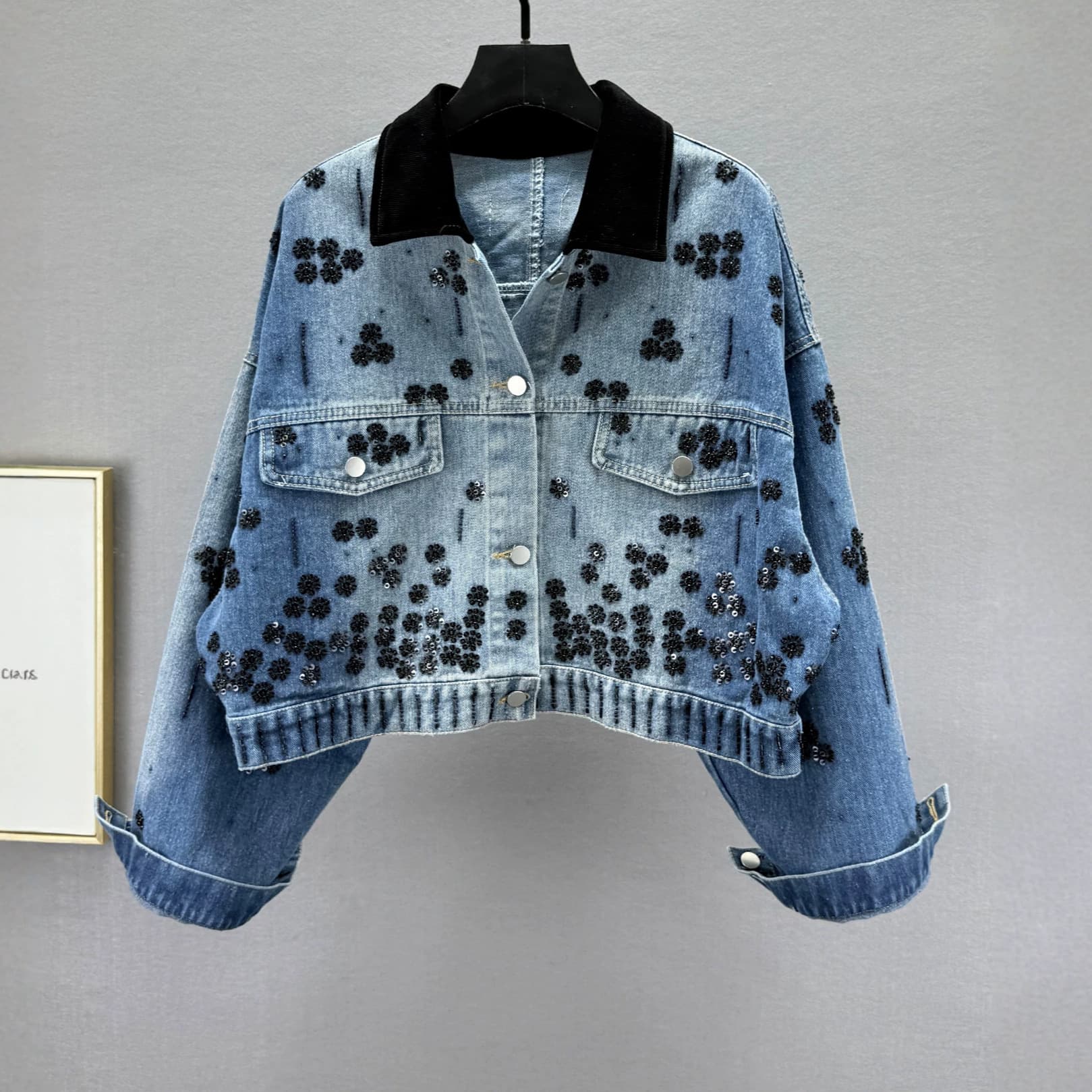 Heavy-Duty Rhinestone Denim Jacket Women Short 2026 Spring Autumn New Loose Slim Retro Washed Long Sleeve Top