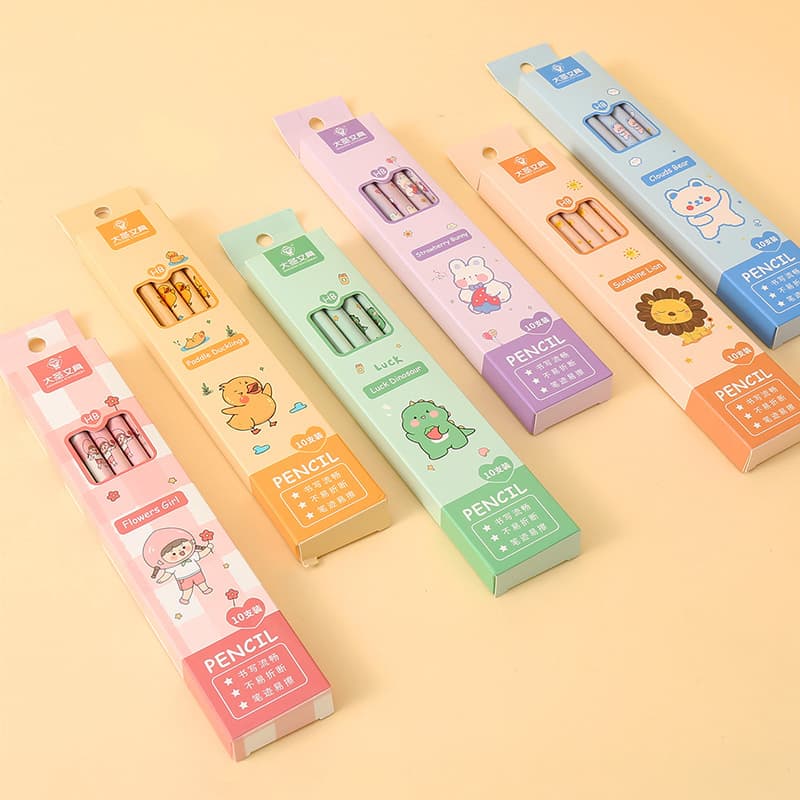 Dasheng Cartoon Boxed Pencils 10 Pieces Cute Pencils for Primary School Students HB with Eraser Head Student Stationery Wholesale